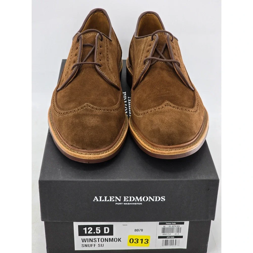 Allen Edmonds Winstonmok Men 12.5 D Snuff Brown Suede Wingtip Shoes - New